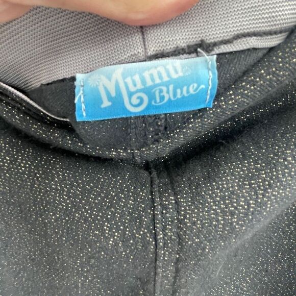 Mumu Blue Women's High Waist Elastic Waist Metallic Gray Bell Bottom Pants Sz S - Picture 5 of 11